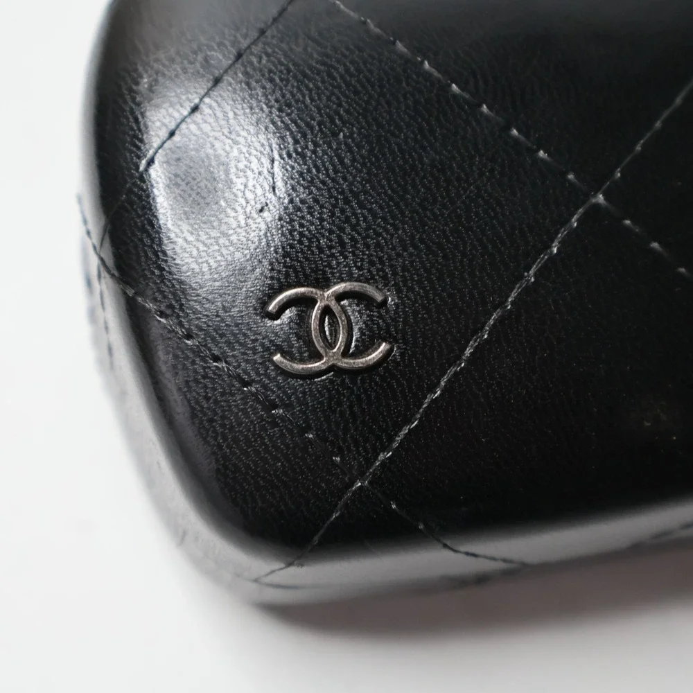 Chanel Black Quilted Leather Sunglasses Case Hard Shell CC Logo Clamshell Case‎